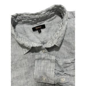 Quince Women’s L 100% European Linen Long Sleeve Shirt Blue Pinstripe Blouse